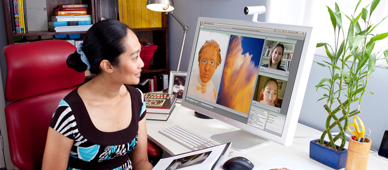 eLearning student using webcam to discuss work