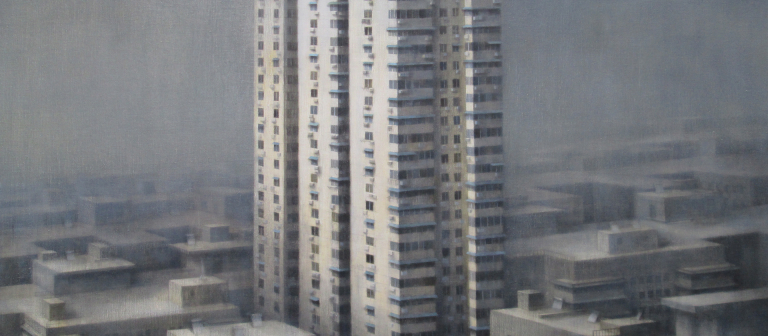 Maggie Evans, Status, oil on canvas, 35" x 60", 2014.