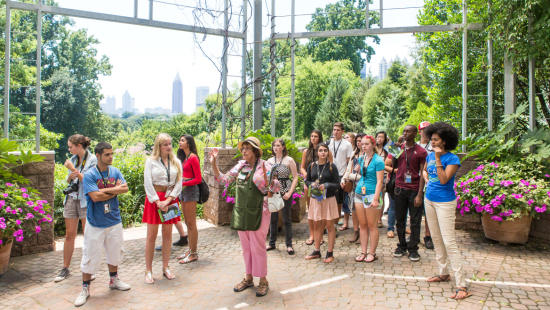 Summer Seminars students visiting botanical garden Summer Seminars students with tour guide atlanta botanical garden