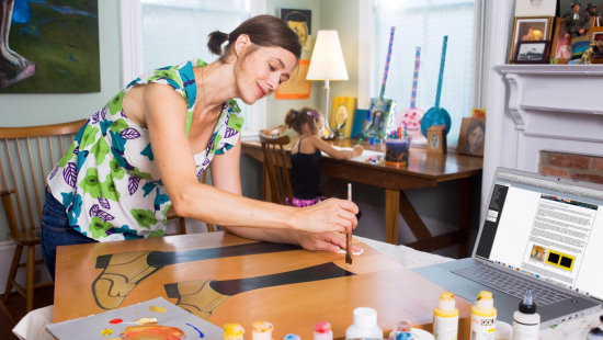 eLearning student painting at home