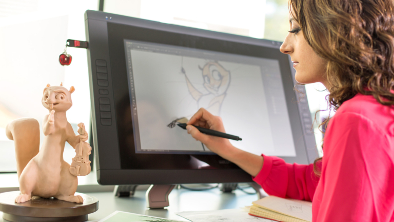 Animation student drawing on Cintiq in Montgomery Hall Animation student drawing on Cintiq in Montgomery Hall