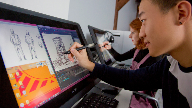 SCAD animation student working in computer lab