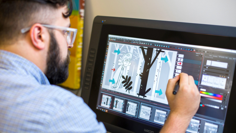 Animation student works in a SCAD digital lab