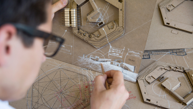 Architecture student working on design Architecture student working on design