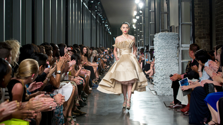 model walking runway at SCAD Fashion Show