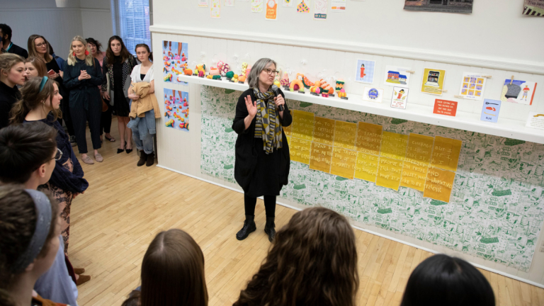 Lecture during fibers open studio night