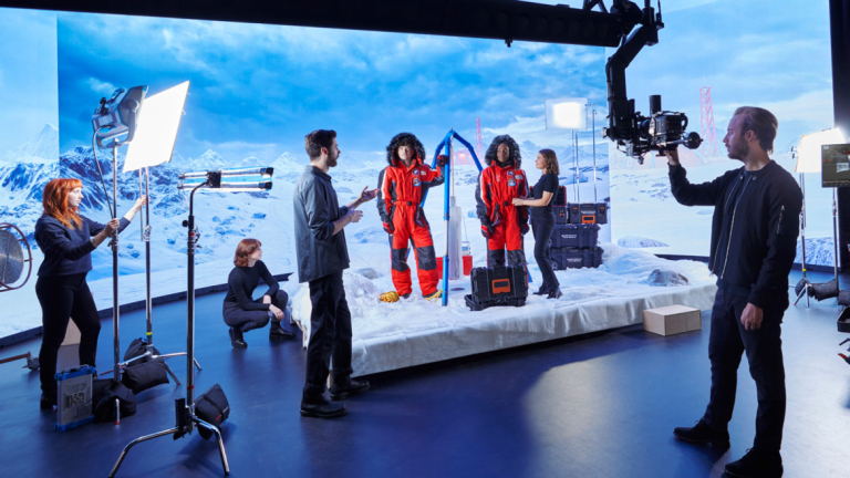 Student film an arctic scene on the XR stage