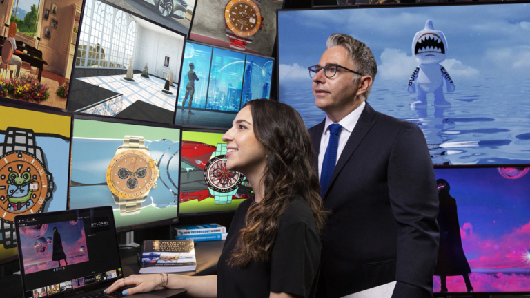 Luxury brand management student and professor work together