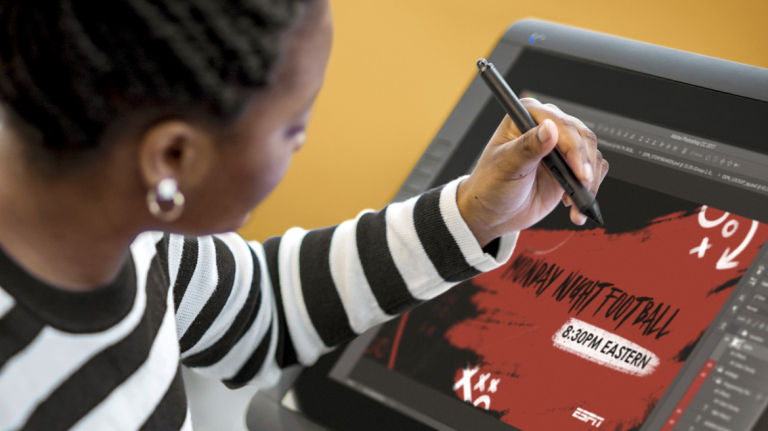 Motion media design student, Tiauna Smith, at work