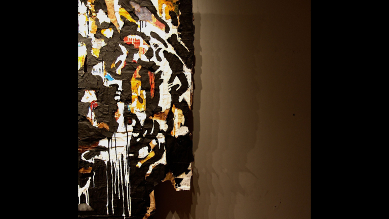 Daniel Bonnell, "Nativity," house paint on grocery bag paper, 83" x 75", 2012.