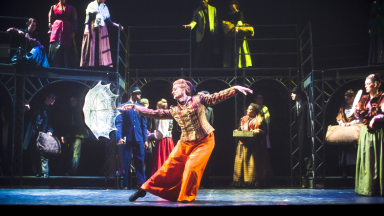 Performing arts student dancing onstage in La Traversée