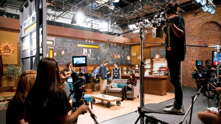 Performing arts students filming episode of The Buzz Performing arts students filming episode of The Buzz