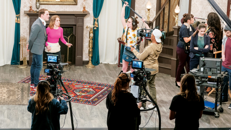 Performing arts students on the set of "Nailed It"