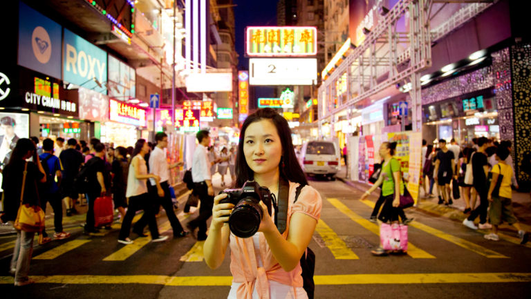 Photography student shooting in street of Hong Kong Photography student shooting in street of Hong Kong
