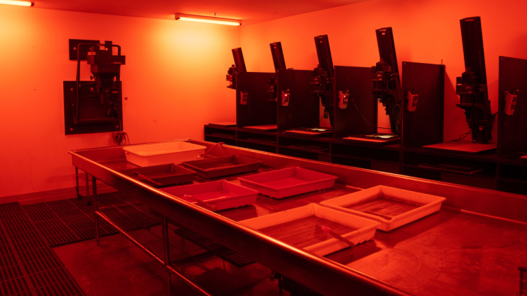 Private darkroom with large-format film size enlargers