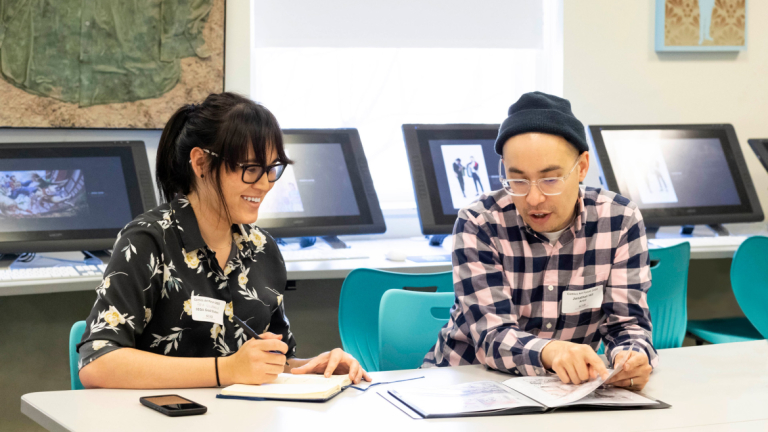 Sequential art student during a review