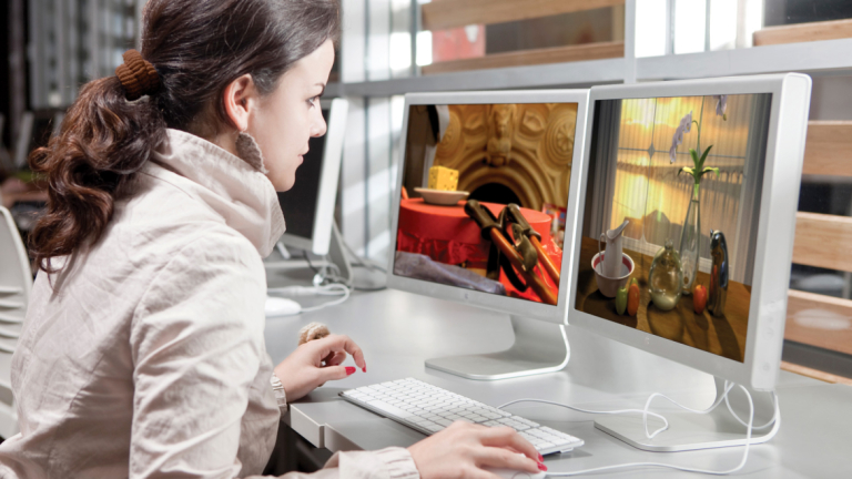 Visual effects student working in computer lab