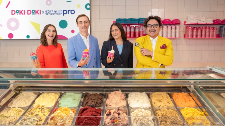 SCADpro students and professor at the completed Doki Doki ice cream shop