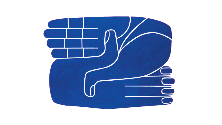 Blue hands design by Carla Fernandez and Pedro Reyes