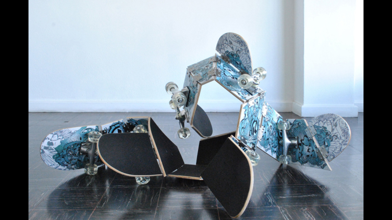 Dario Escobar, “Untitled,” wood, plastic, paint and stainless steel, 75" x 45" x 3.75", 2011.