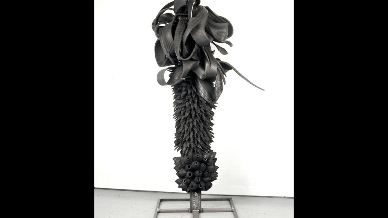 Chakaia Booker, "Hybrid," rubber tire and wood, 92.88" x 42.38" x 33", 2003.