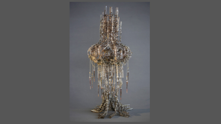 Seven of Fronds sculpture with blown glass and found objects