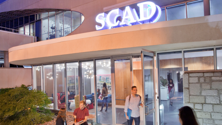 Atlanta students gathering outside SCAD Digital Media Center