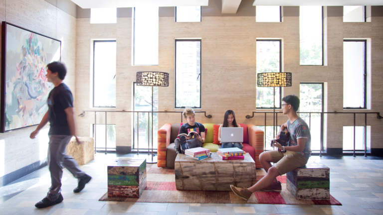 Inside a student lounge in Hong Kong