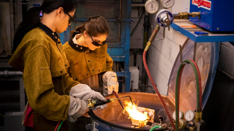 Jewelry students working in Fahm Hall