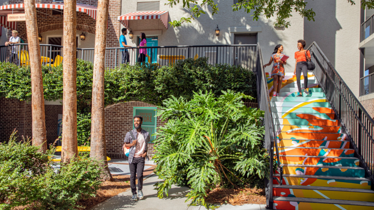 Students walking outside Turner House