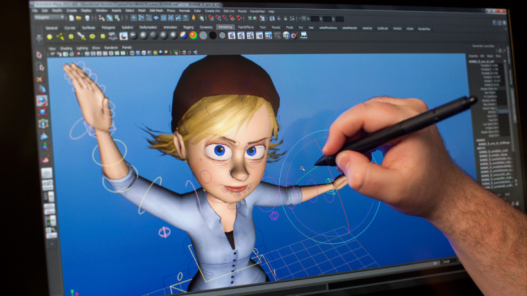 Animation student Josh Sobel using Maya to create character rig