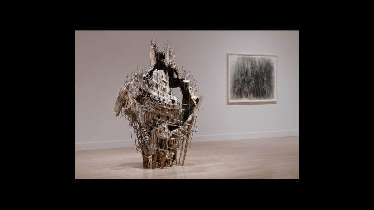 Diana Al-Hadid, "Tomorrow's Superstitions," 2008; "Untitled," charcoal, watercolor, Conté and pastel on Mylar, 2011. 