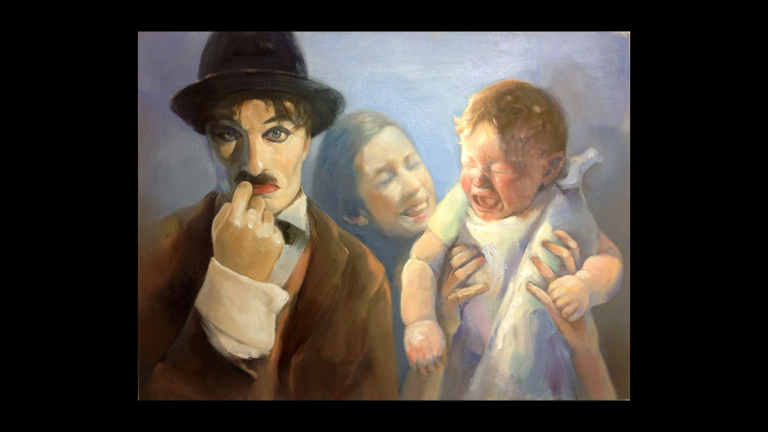 Mujia Xiao, "Wax Celebrities and Folks," oil on canvas, 48"x36", 2013.
