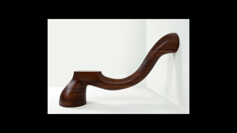 Wendell Castle, "Wall Table No. 16," stack-laminated afromosia wood, signed WC 69, 81" x 17.5" x 50", 1969.