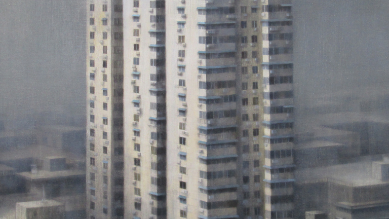 Maggie Evans, Status, oil on canvas, 35" x 60", 2014.
