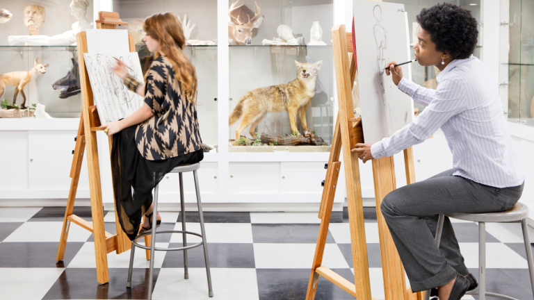 Drawing students sketching in still life room at Anderson Hall