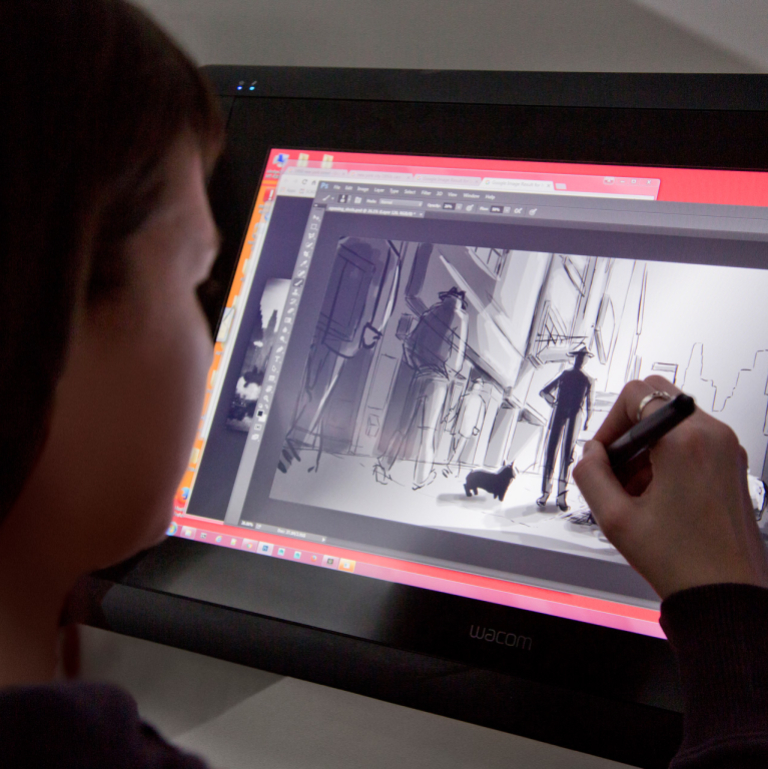 Animation student works on tablet
