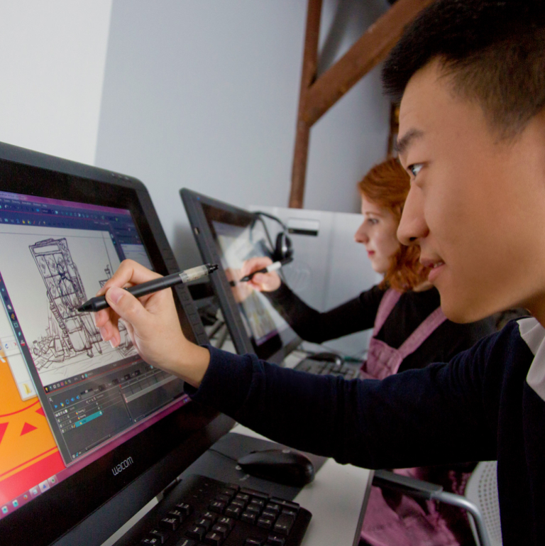 SCAD animation student working in computer lab