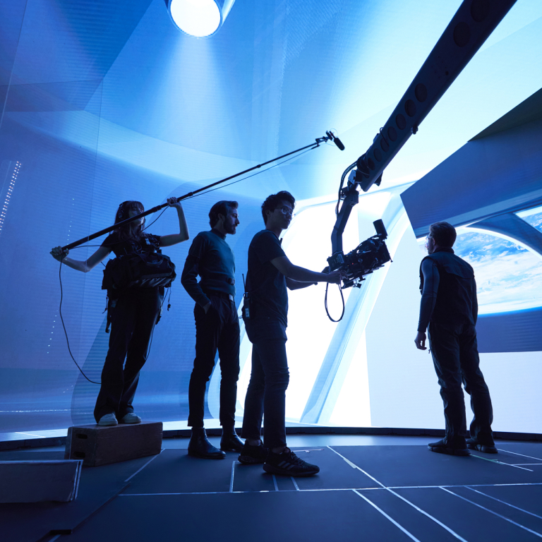 Film and television students work on the XR stage
