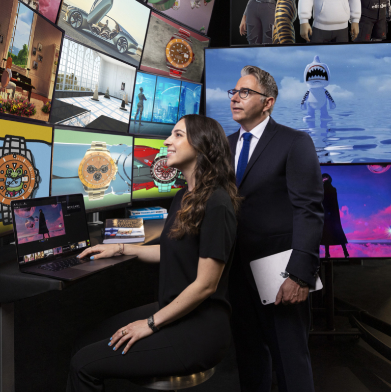 Luxury brand management student and professor work together