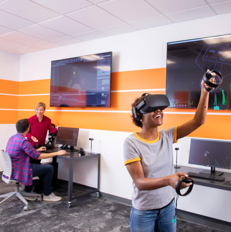 Students test out the latest VR experiences in the user experience design testing lab