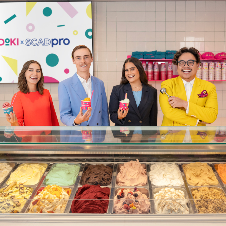 SCADpro students and professor at the completed Doki Doki ice cream shop