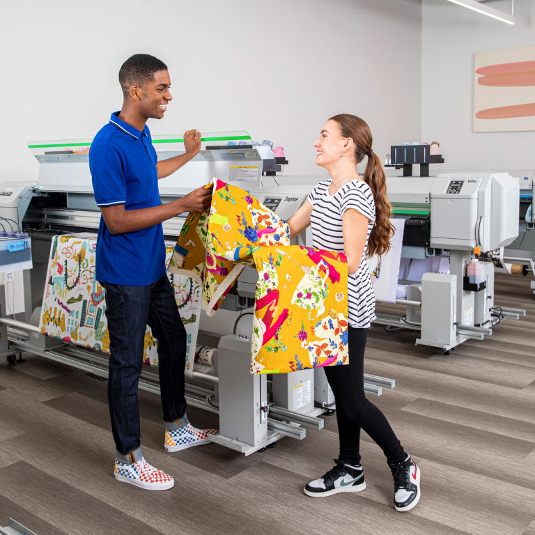 SCAD fashion students using fabric printer