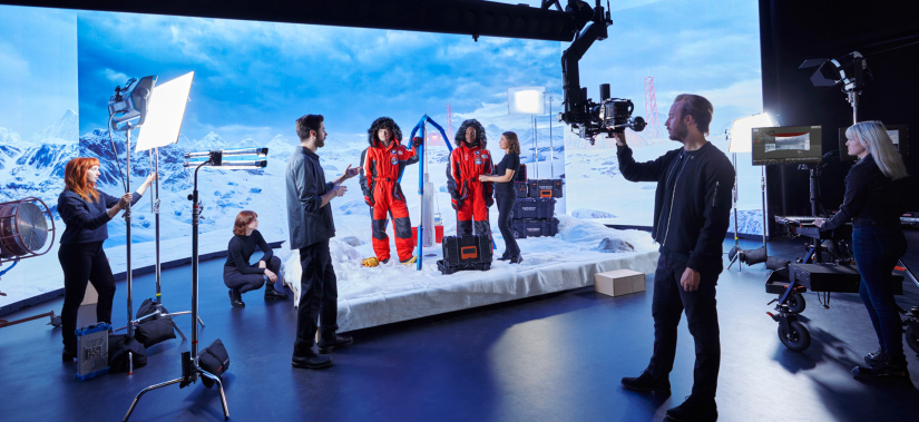 Student film an arctic scene on the XR stage