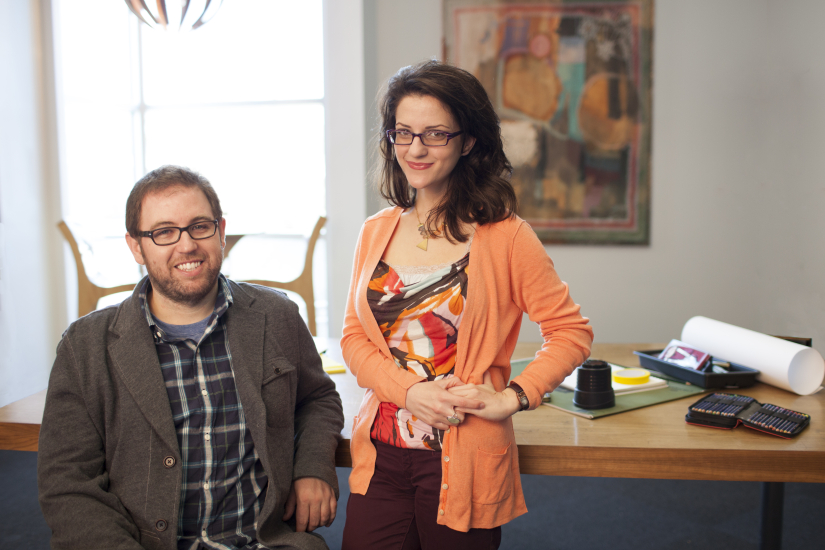 Graduate students Elisabeth Papadopoulos (production design) and Nathan Hollrith (industrial design)