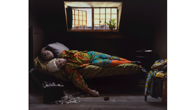 Yinka Shonibare, MBE, "Fake Death Picture (The Death of Chatterton - Henry Wallis)", 2011.