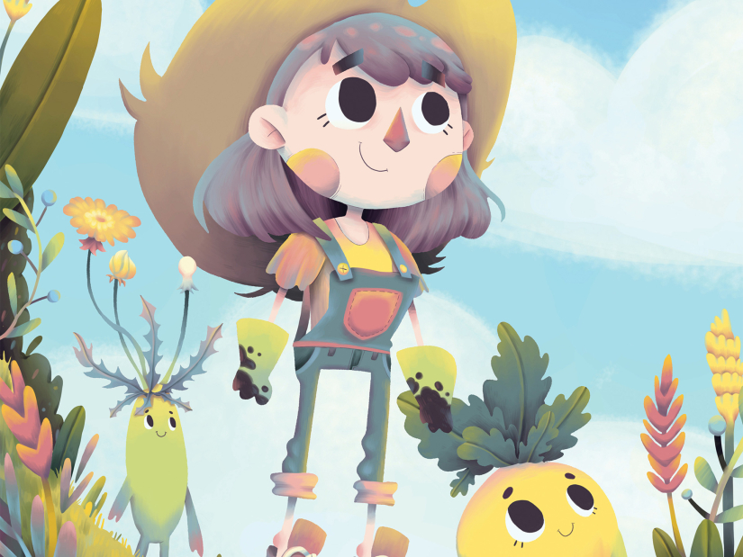 Illustration of a girl farmer titled Still Growing by Jessica Kretchmer