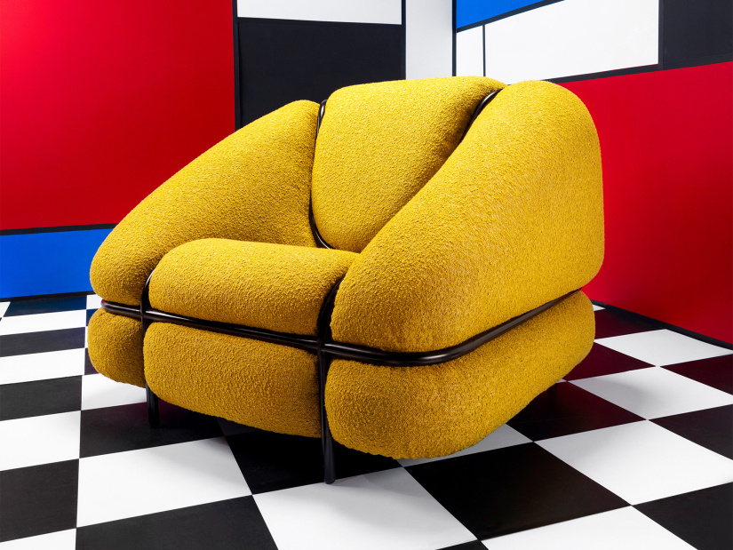Yellow fabric chair by furniture design student Bryce Moon