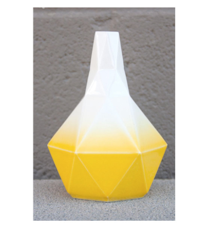 Yellow and white geometric vase